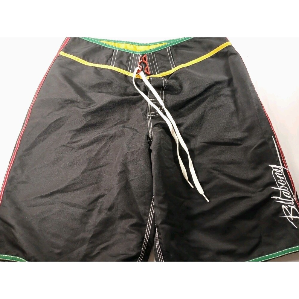 Billabong Swim Trunks Strap Black w/Red Green Yellow Trim Size 34